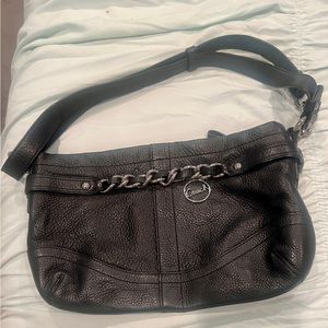 Coach Black Pebbled Leather Shoulder Bag Purse with Chain Detail
